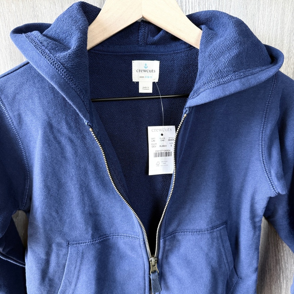Crewcuts Zip Hoodie Boys S 6-7 Navy Blue French Terry Casual Preppy Classic NWT - Picture 4 of 5